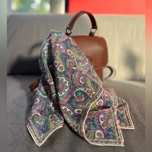 Vintage Lancetti Silk Scarf Multicolor Paisley  Italian Designer Square 20.5”